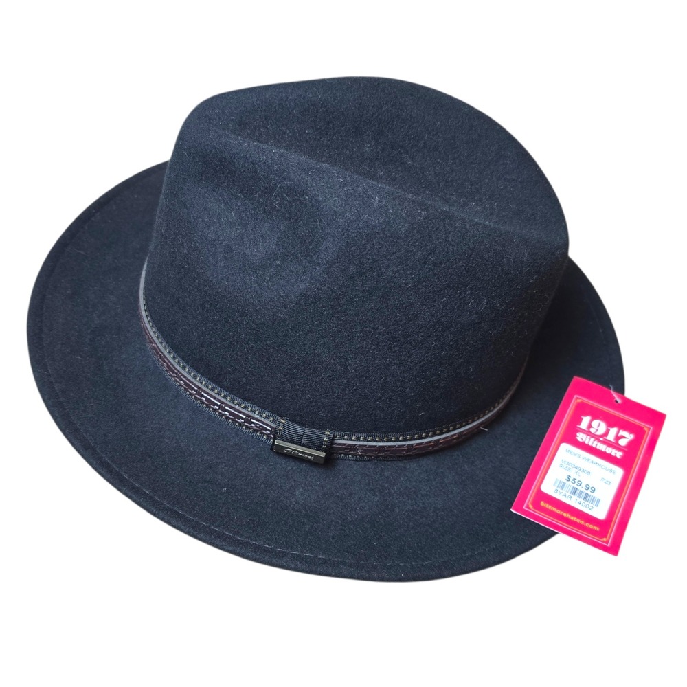 NWT NEW 1917 Biltmore Mens XL Black Wool Fedora Hat